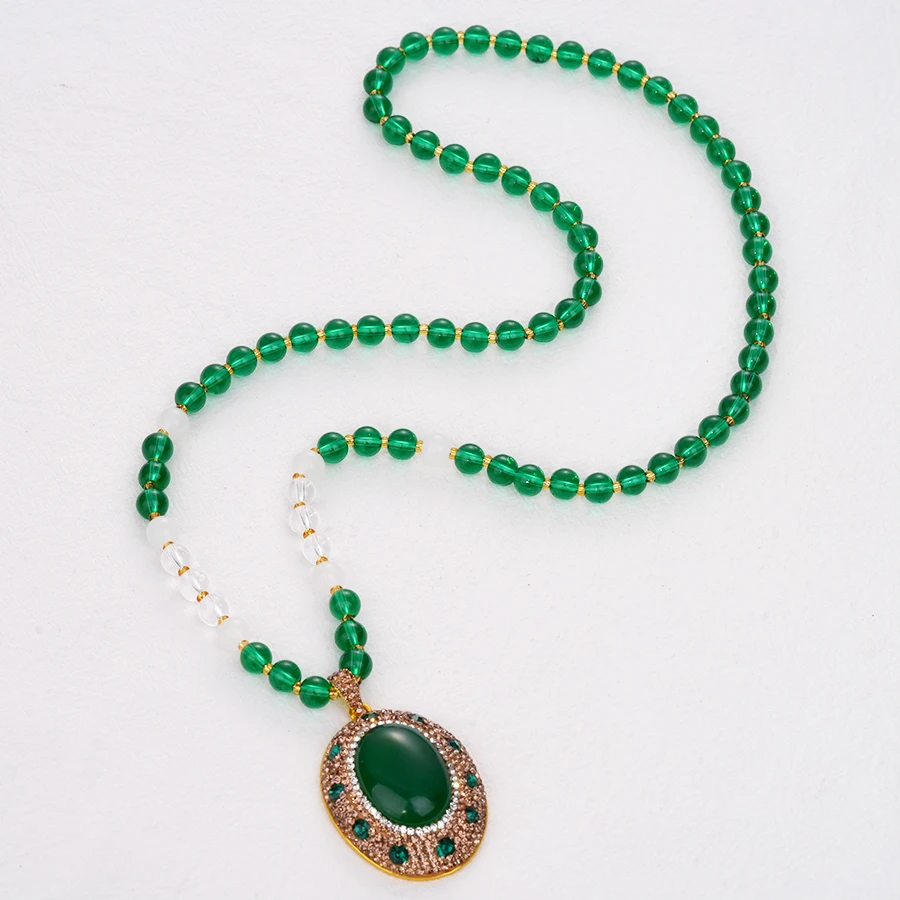 铜合金合成锆石项链 配饰古风饰品白色长款绿色百搭小众项链-2134