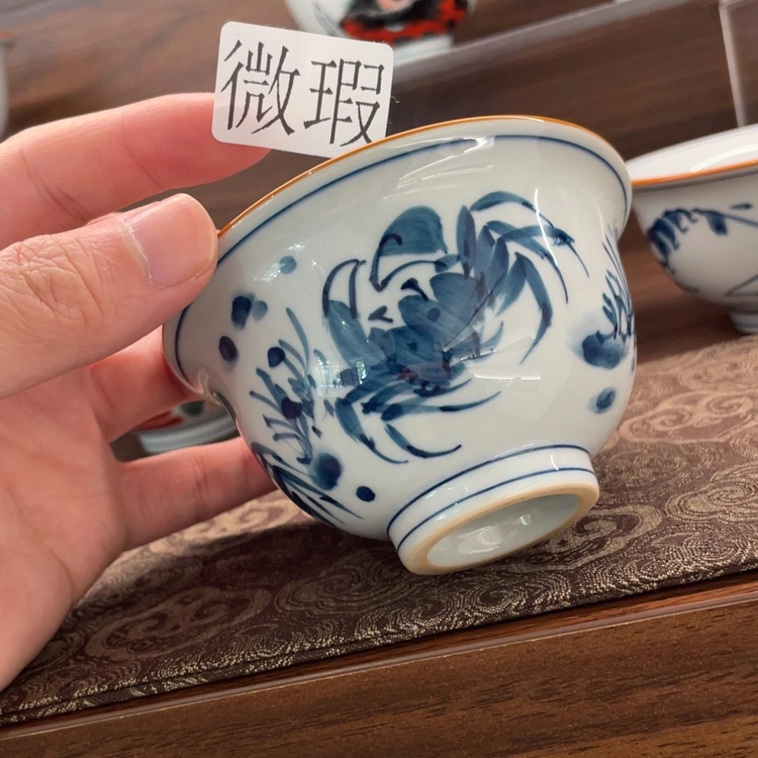 釉下手绘茶具微瑕