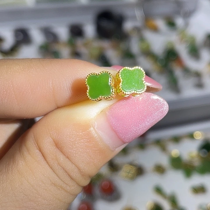 银S925镶嵌和田玉（碧玉）耳饰
