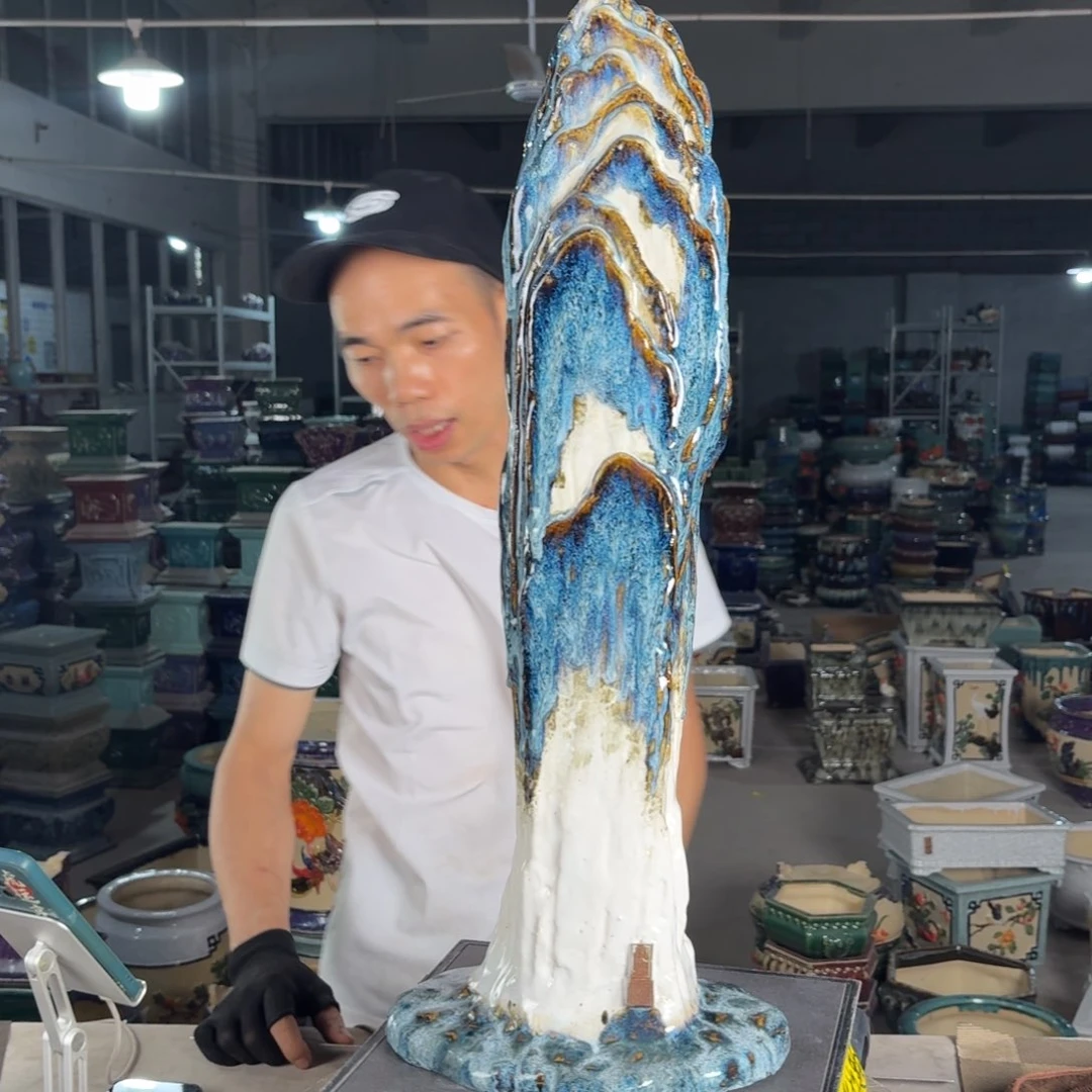 一风堂石湾花盆总高66 底部高温裂