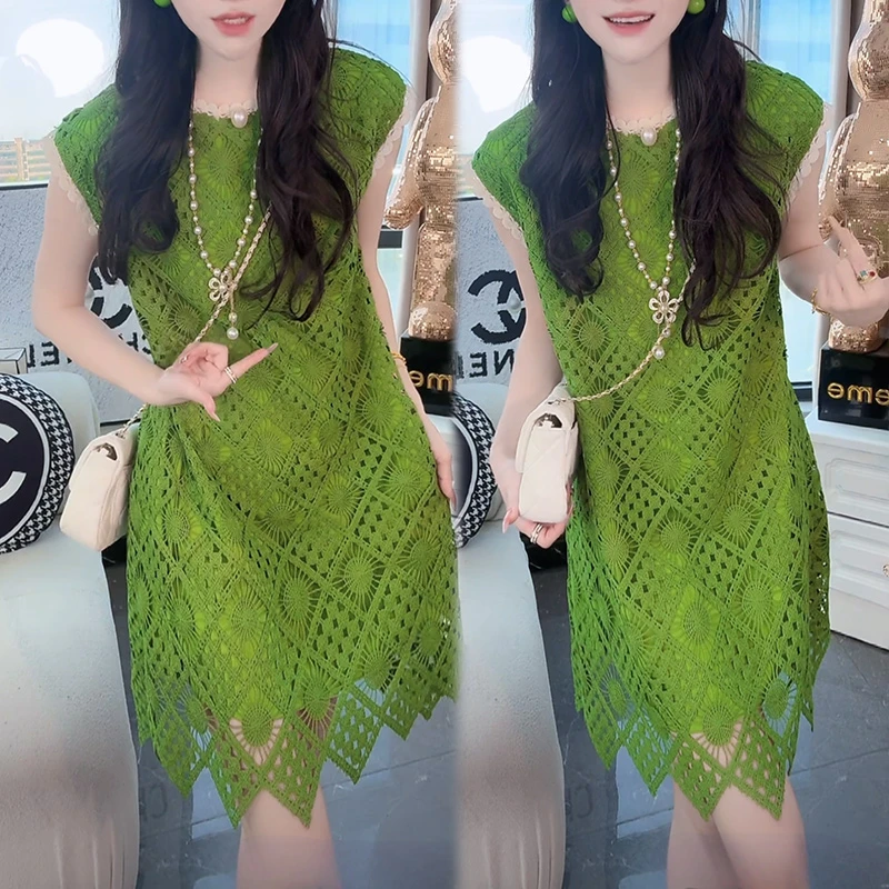 轻奢气质镂空连衣裙2025年夏季新款女生时尚百搭慵懒感显瘦裙子潮