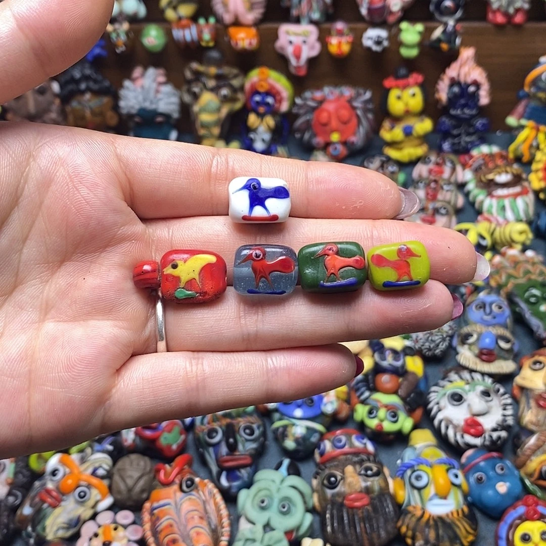 玻璃烧造琉璃鸟珠随机一个