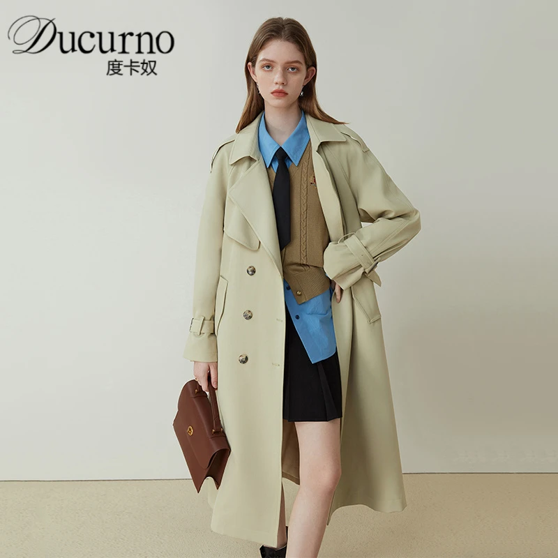 高卡其色韩版气质休闲风衣外套女2025年秋季新款中长版宽松大衣
