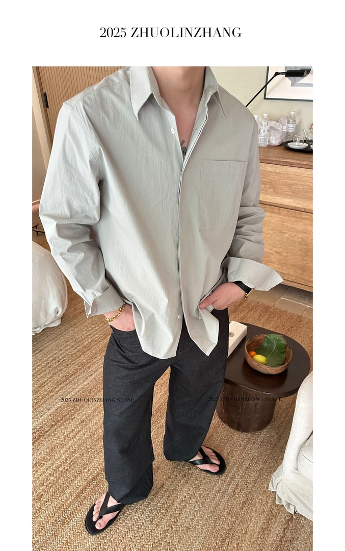 ZHUOLINZHANG /春日限定小众色系微宽松休闲通勤长袖衬衫情侣
