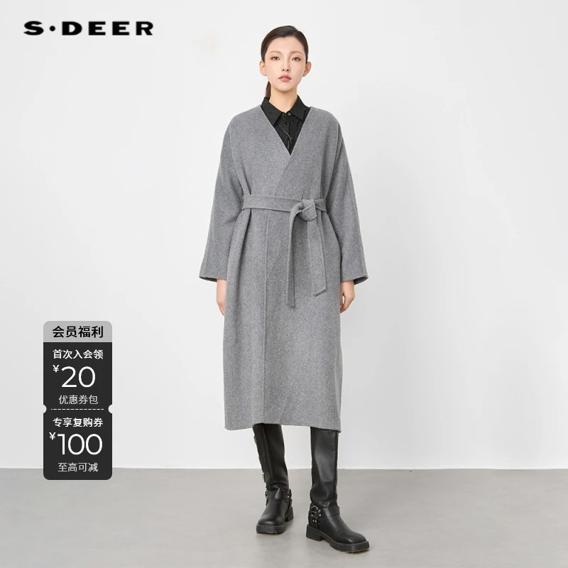 S·DEER气质轻奢时尚V领秋冬新款设计师百搭双面呢大衣S244Z2503