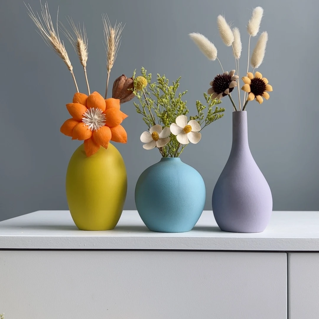 摆件陶瓷小花瓶摆件含花总高约20-30cm