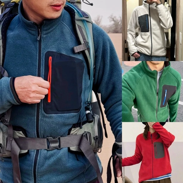 【醒醒专属】ZX2548山系户外撞色拉链口袋立领摇粒绒外套情侣抓绒衣