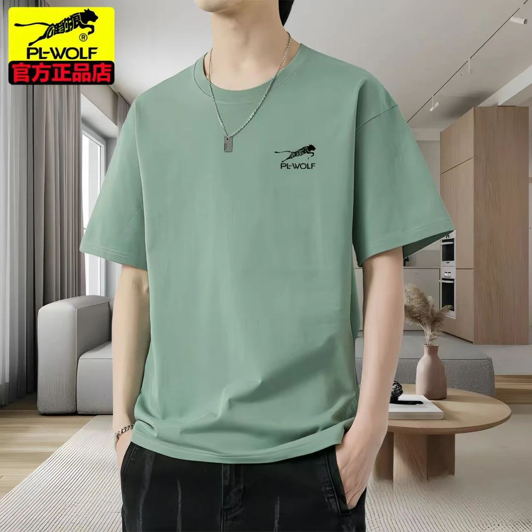 雄豹狼夏季男士纯棉休闲简约短袖休闲圆领男士人全棉t恤韩版上衣