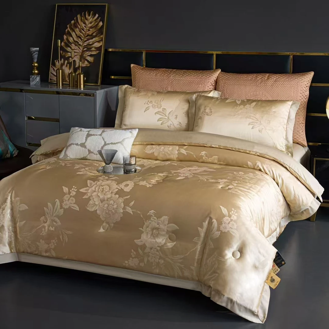 【富贵牡丹】200cm*230cm全棉高精密高定贡缎提花驼绒被约2.9kg