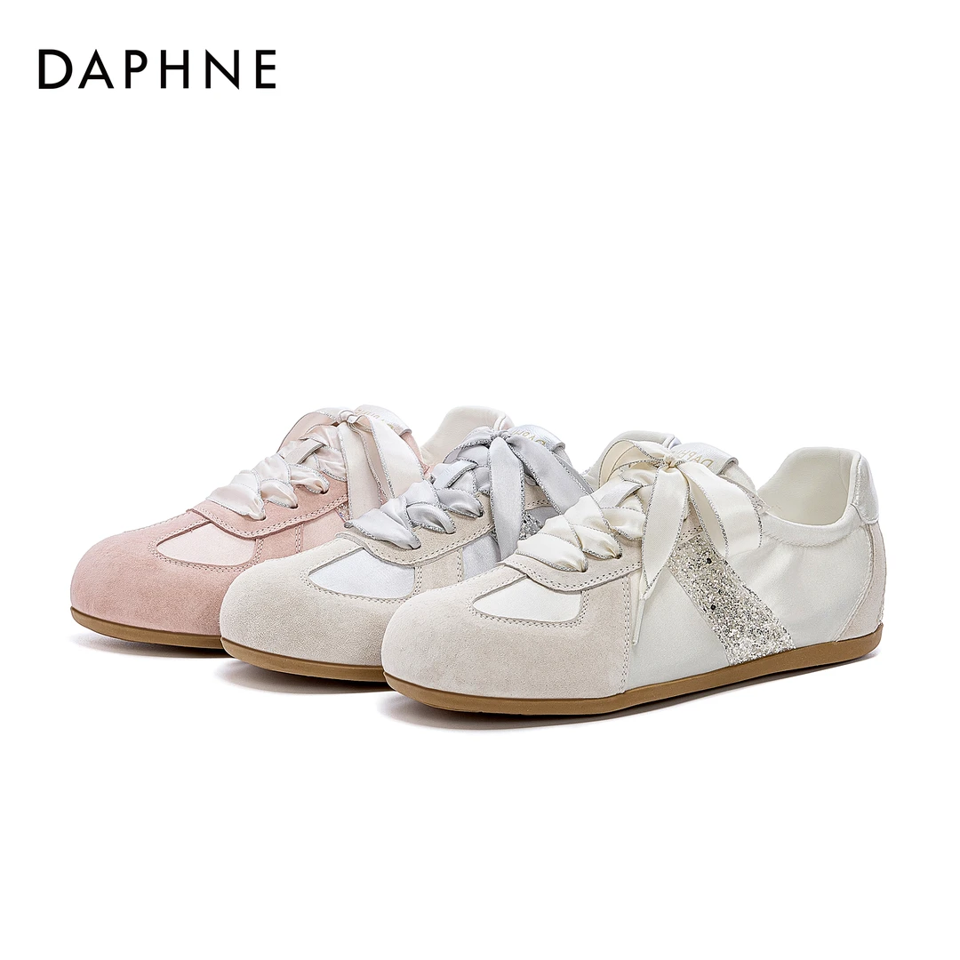 达芙妮马卡龙色系新款时尚百搭学院风德训鞋低帮亮片舒适休闲鞋女