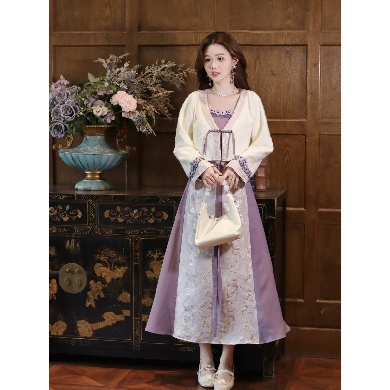 瑶西【紫韵流光】交领设计感新中式汉服国风温婉复古织金提花三件套