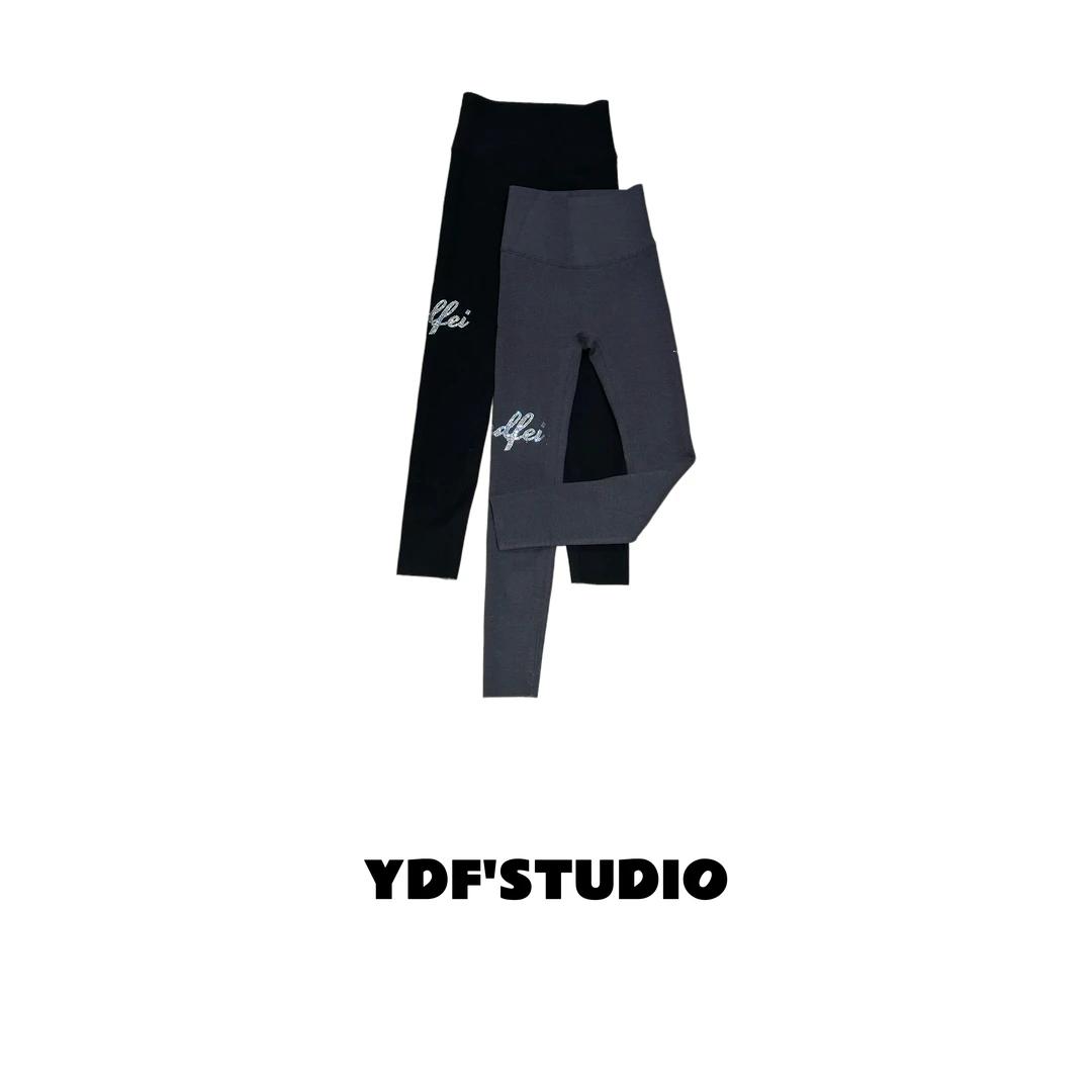 YDFSTUDIO小众【独家定制】欧货加绒束形烫钻加厚设计打底鲨鱼裤