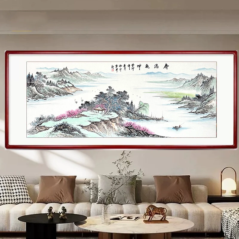 国画山水画客厅沙发背景墙画纯手绘实木框免费安装上墙水墨画