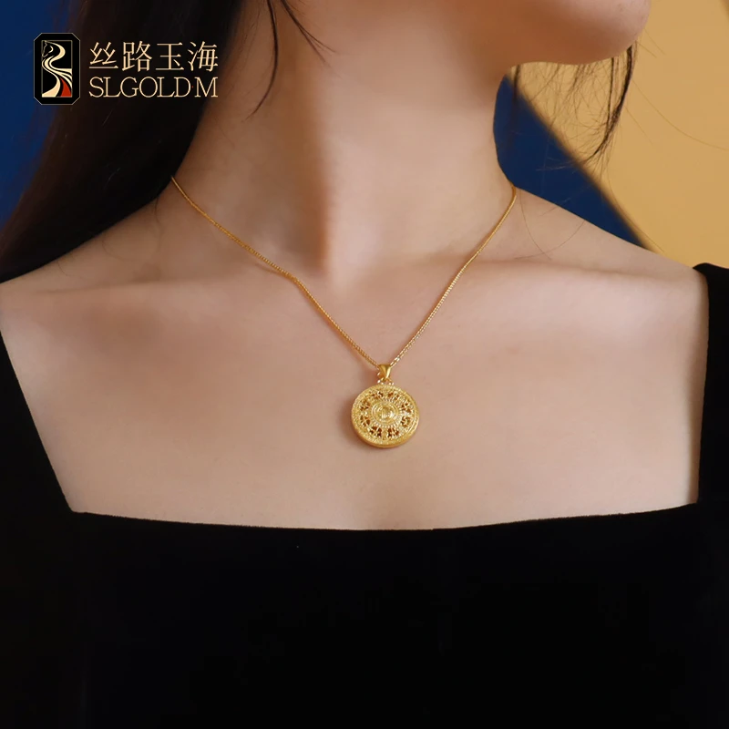 丝路玉海八宝罗盘吊坠纯金999大气精致寓意复古百搭轻奢不含链