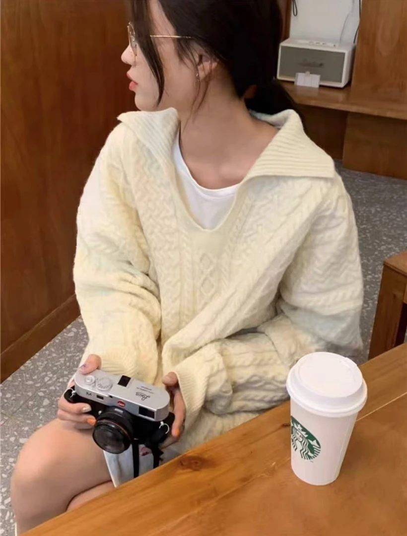 1707韩版小众上衣女秋冬外穿宽松慵懒风休闲针织衫