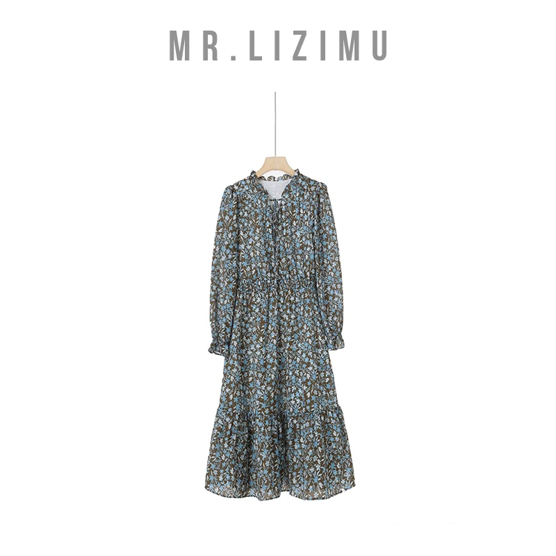 李子木先生木耳边碎花裙长袖裙子女款爆款2025新款高级感D5309