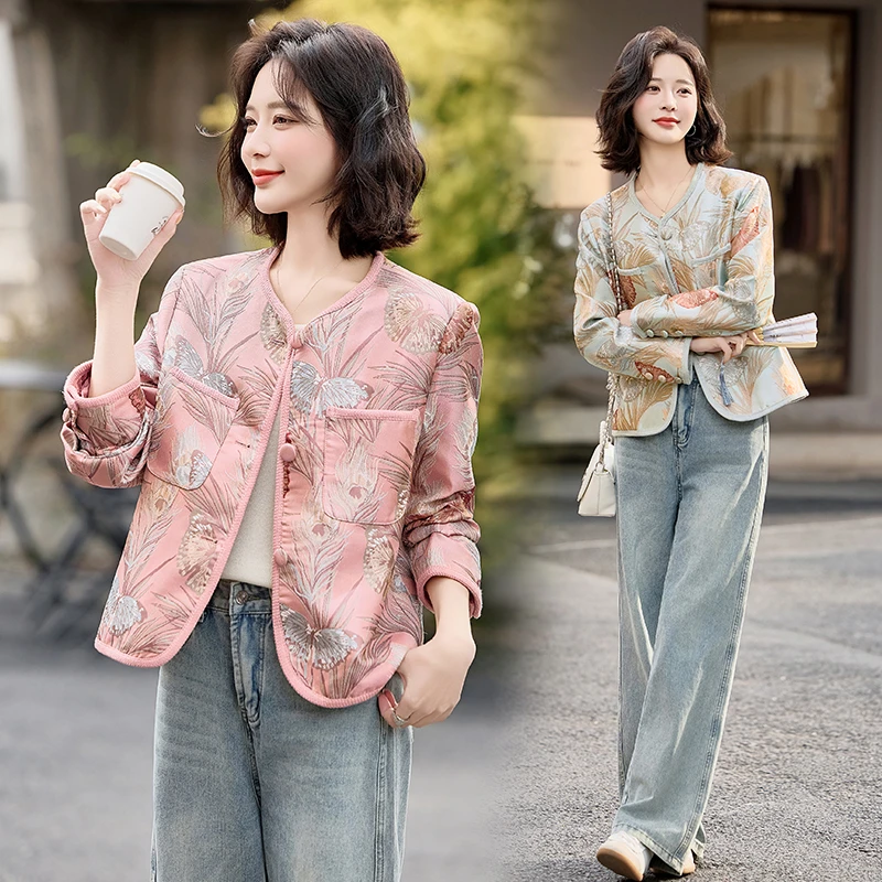 小个子新中式国风复古洋气时髦高档提花短款上衣宽松外套春季爆款