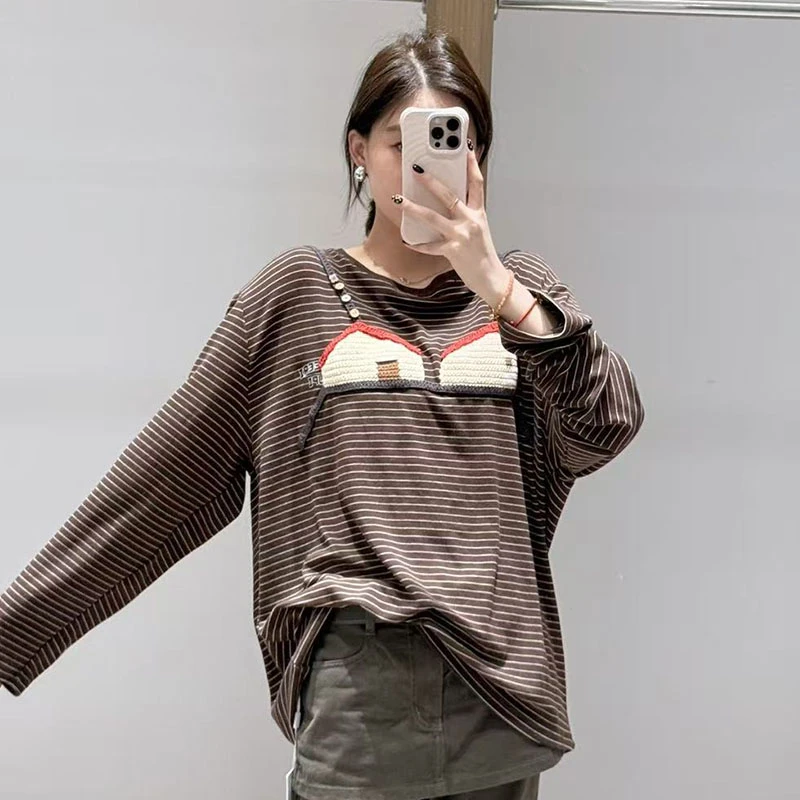【现货】cheeriupi设计师新款25冬季房子胸衣条纹长袖T恤宽松秋季