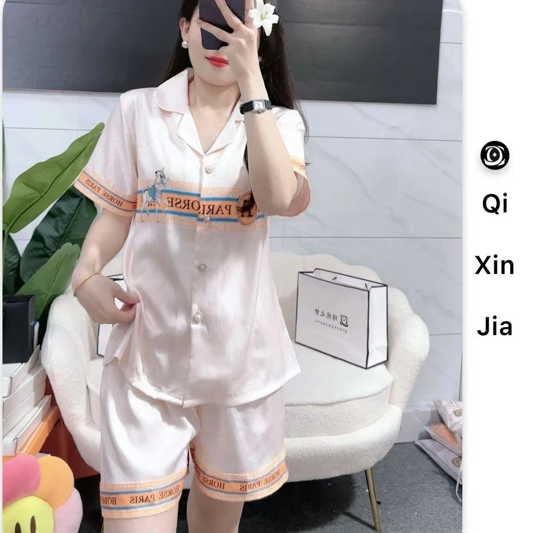 琦欣家新爱玛高级感睡衣女冰丝三件套家居服可外穿