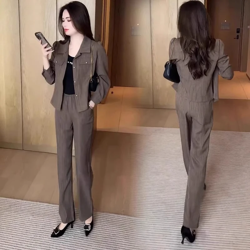 时尚套装女2025秋季新款洋气显瘦短款外套阔腿裤休闲减龄两件套潮