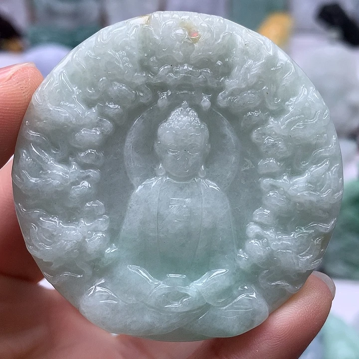 翡翠未镶嵌颈饰九龙大日如来福利两面工艺福利