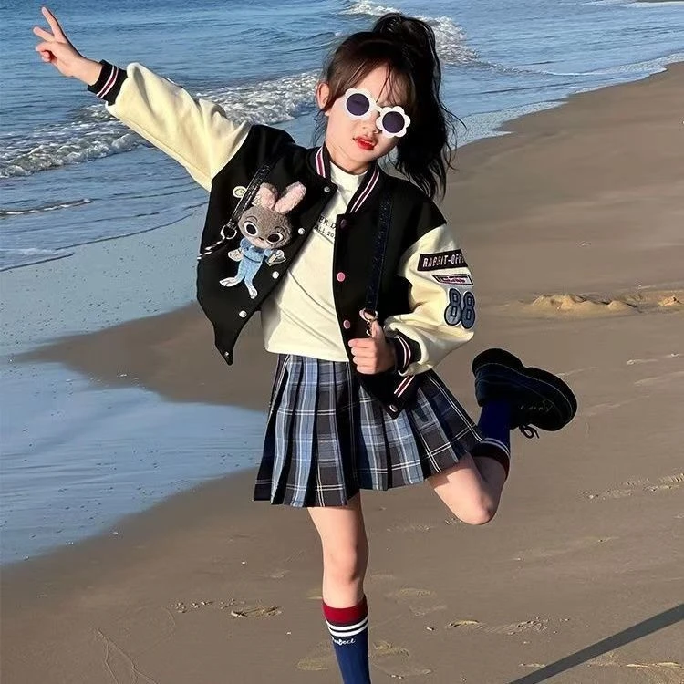 女童棒球服外套春秋2024新款女孩春装时髦夹克儿童洋气秋装上衣潮