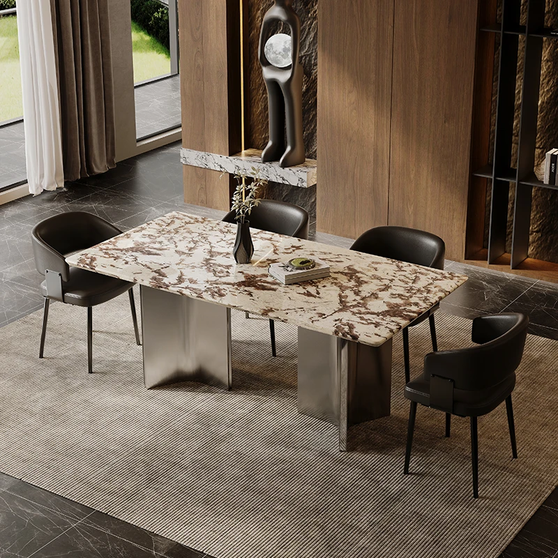 【越映】雪山飞狐奢石长餐桌 别墅客厅大理石家具