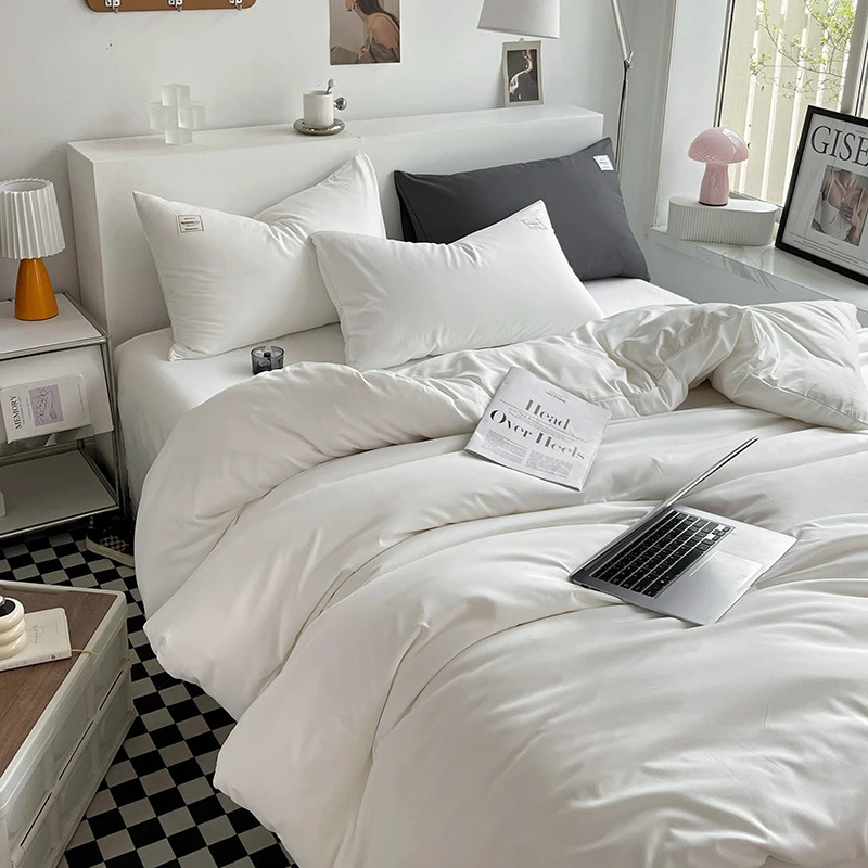 酒店四件套床上用品非民宿风白色床单被罩三件套学生宿舍床笠款