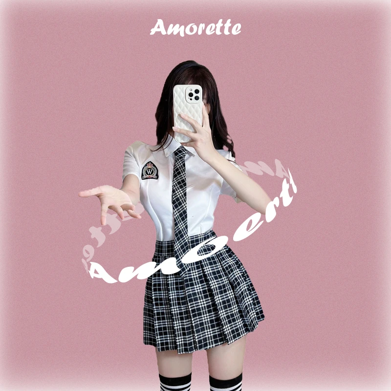 Amorette 性感JK学生服短裙格子领带清纯学妹装