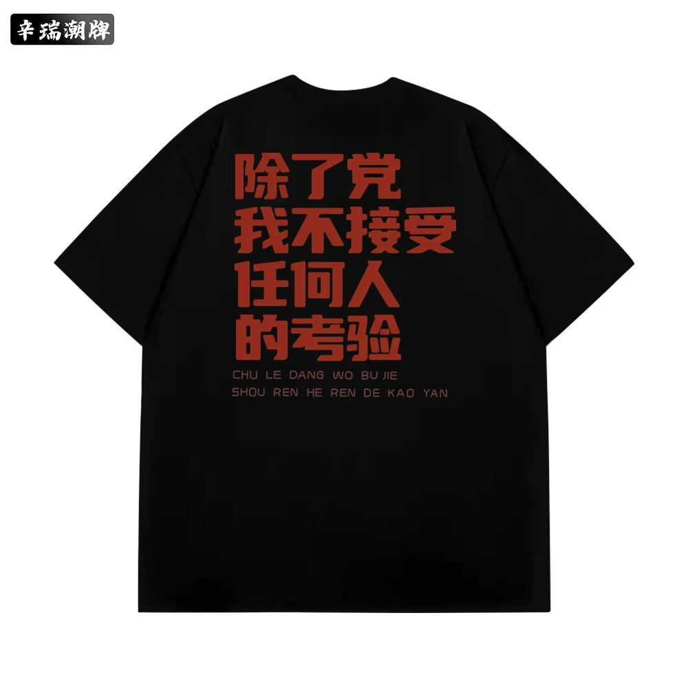 2025新款个性国潮休闲百搭印花纯棉重磅短袖圆领宽松男款痞帅上衣