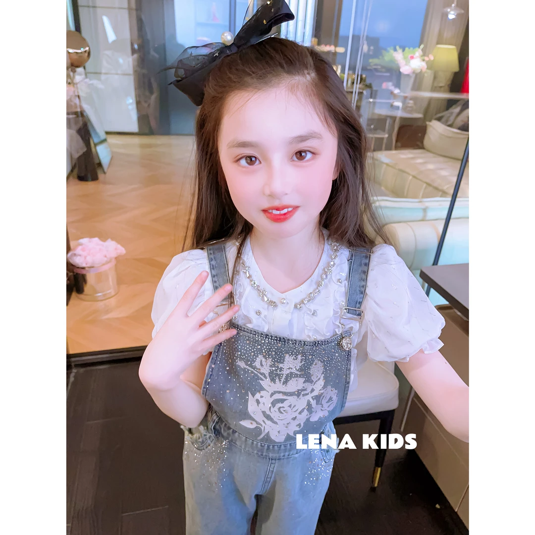 【现货】MOANA【闪闪重工带钻背带裤花边衬衫】女宝套装25040102