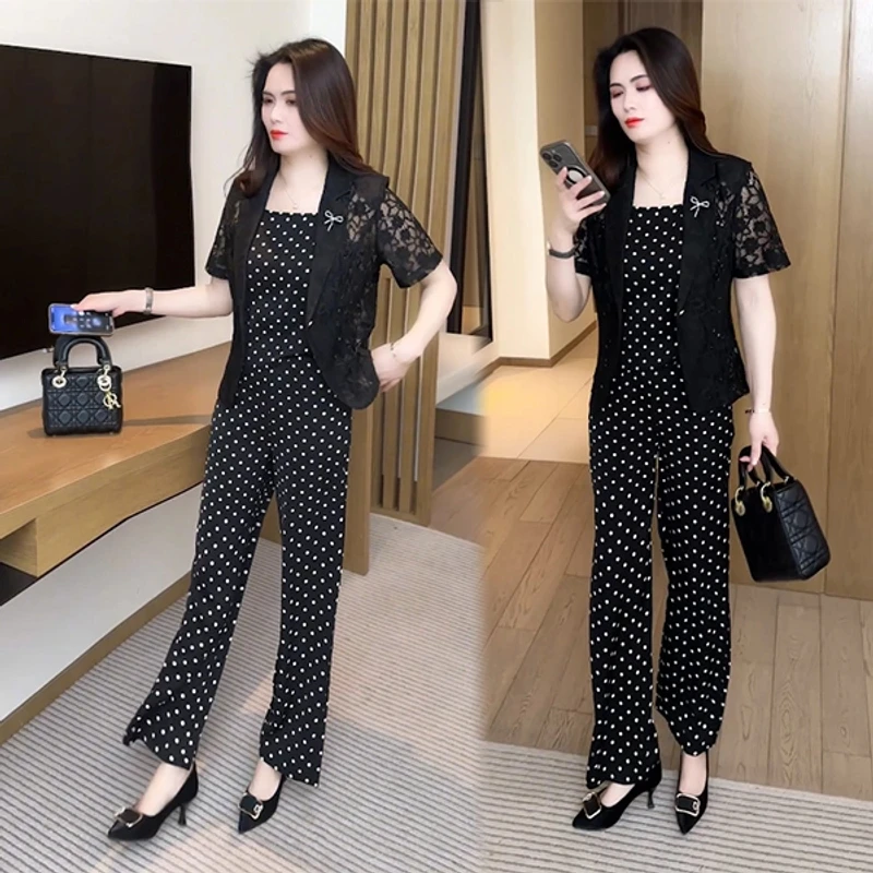 夏季新款穿搭气质显瘦收腰洋气休闲时尚三件套套装短袖高腰宽松