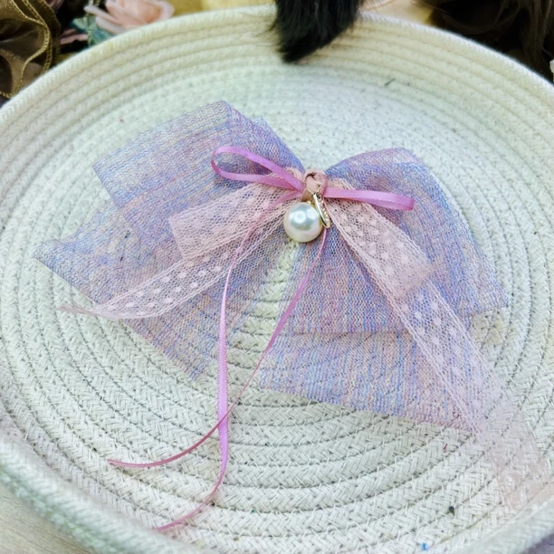 HC0320 紫色韩版炫彩高级感纱纱飘带鸭夹