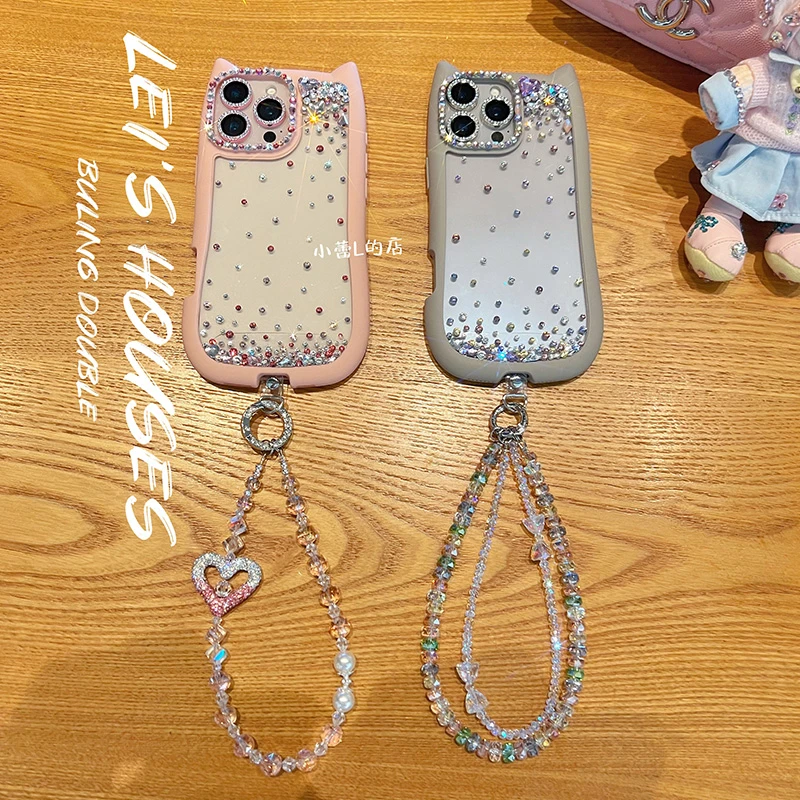 可爱猫耳满天星水钻防摔13手机壳14适用15pro苹果16promax华为ins