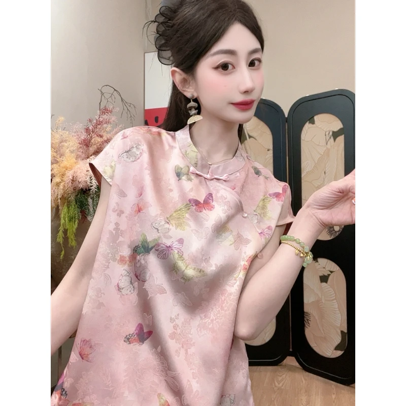 【浔蝶】2025夏季新款气质百搭显瘦新中式短袖女日常宽松