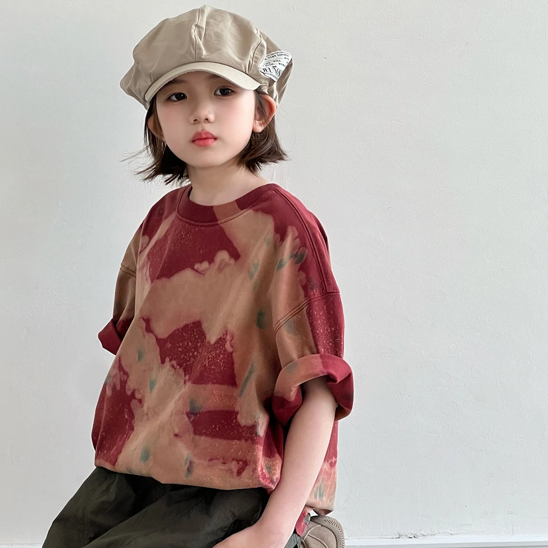 乐题女童T恤夏季2025新款韩系学生女孩短袖宽松夏装圆领上衣