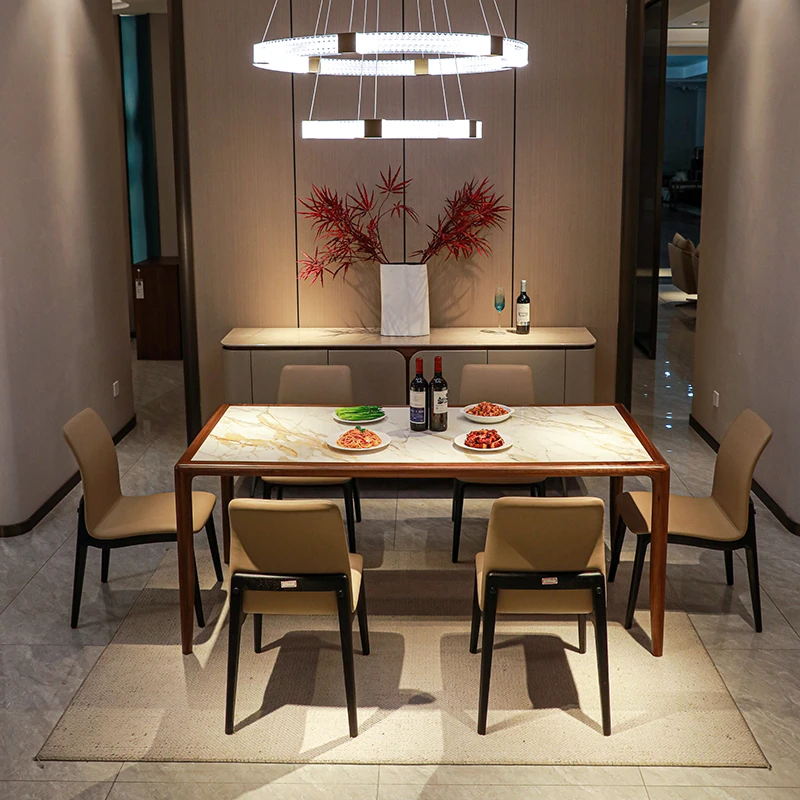 致典北美黑胡桃木岩板餐桌意式轻奢实木吃饭桌家用饭桌餐桌椅组