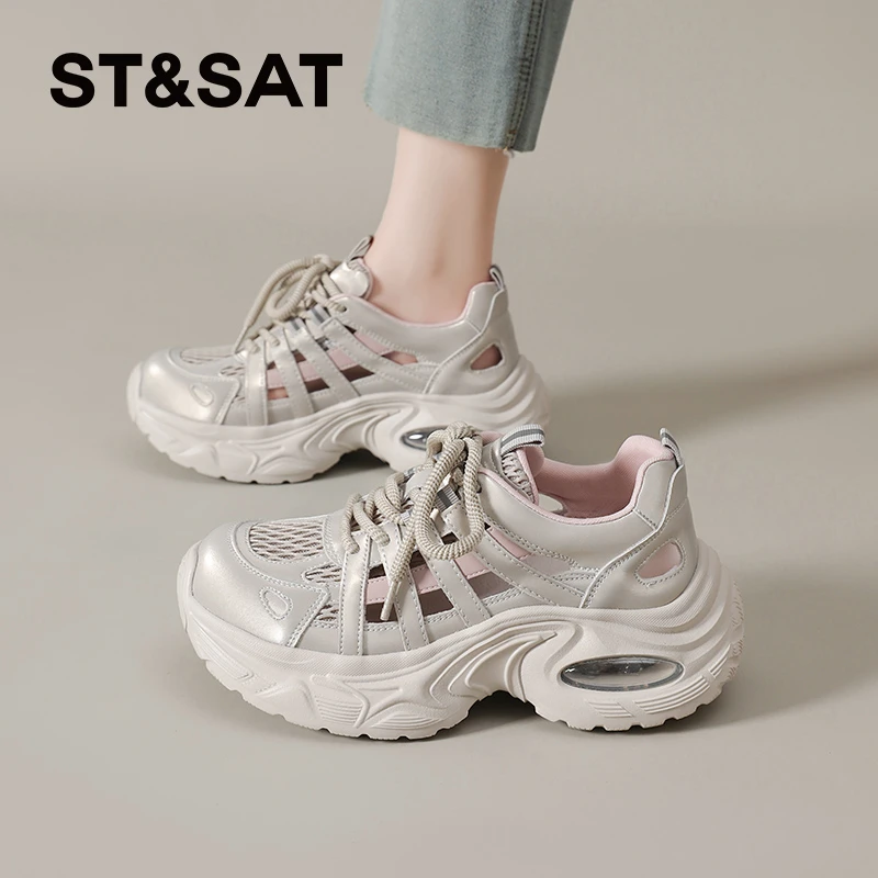 星期六厚底洞洞鞋女款2025新款夏季凉鞋透气网面老爹鞋外穿溯溪鞋