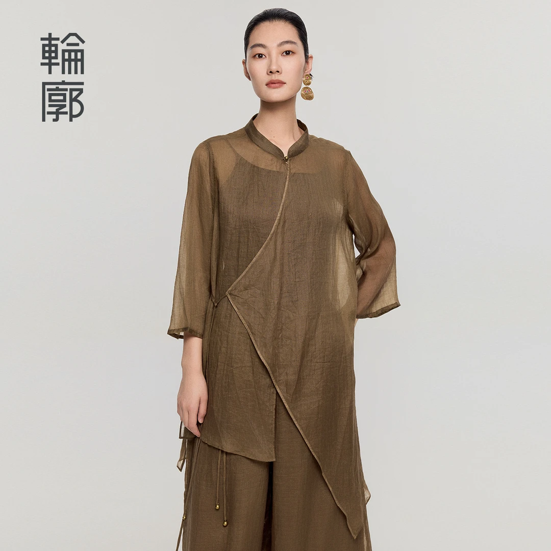 轮廓千江水国风新中式上衣复古禅意茶服飘逸慵懒风衬衫L252Y005