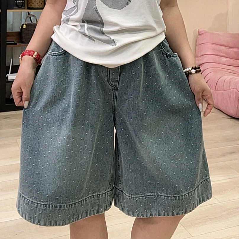 781波点牛仔六分短裤女