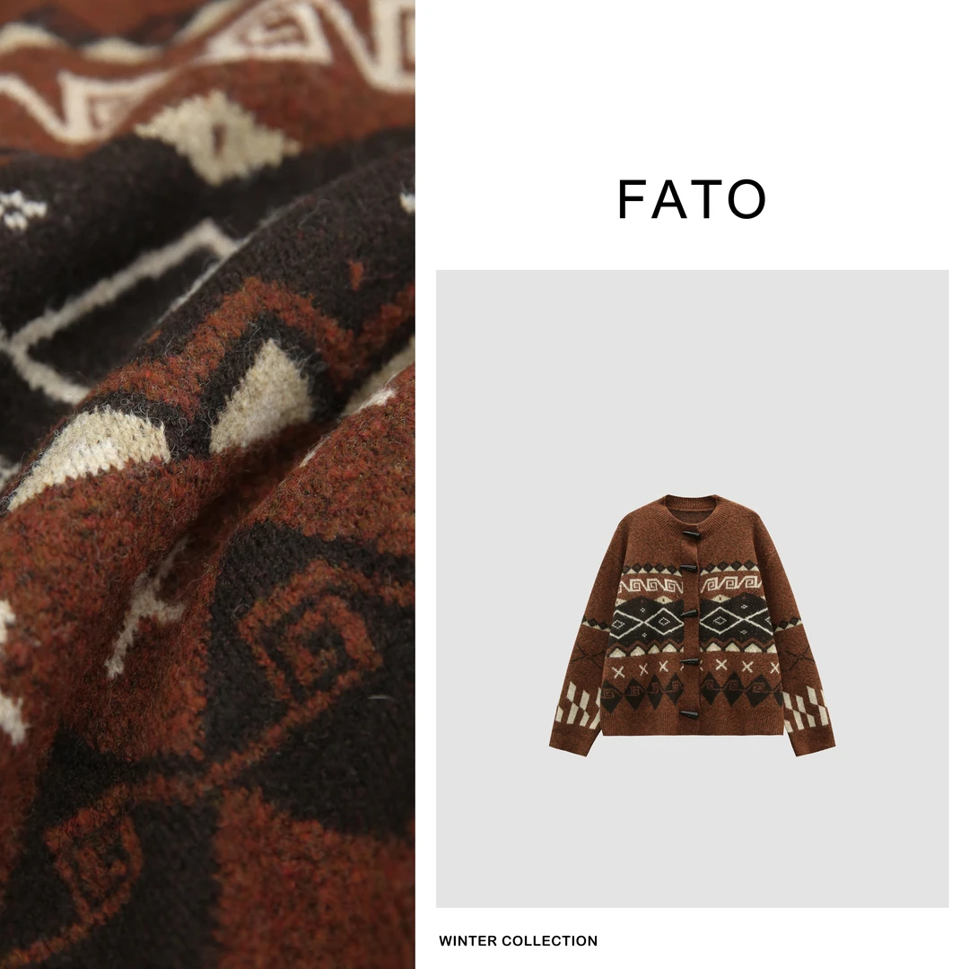 fattonny郑买买【提拉米苏】绵羊毛百搭复古提花毛衣外套 CC41221M5