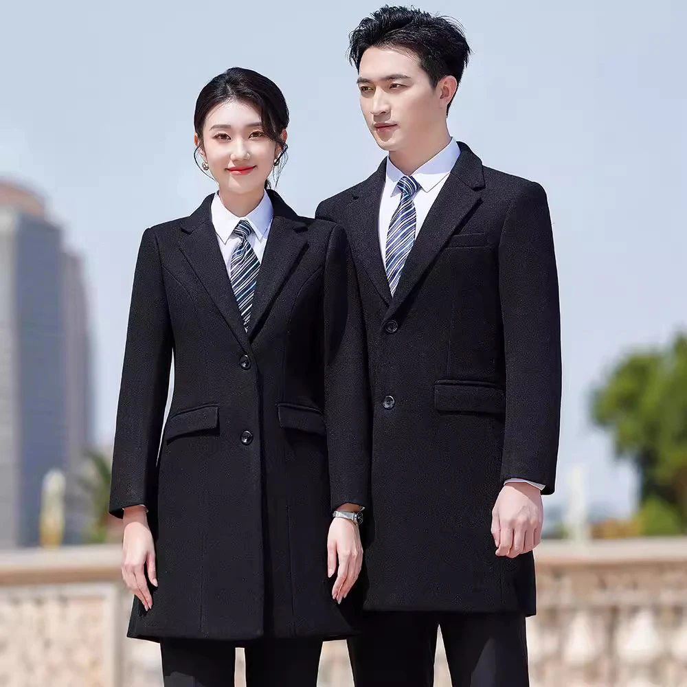 冬季加厚职业呢子大衣女中长款银行经理售楼部珠宝店毛呢外套工装