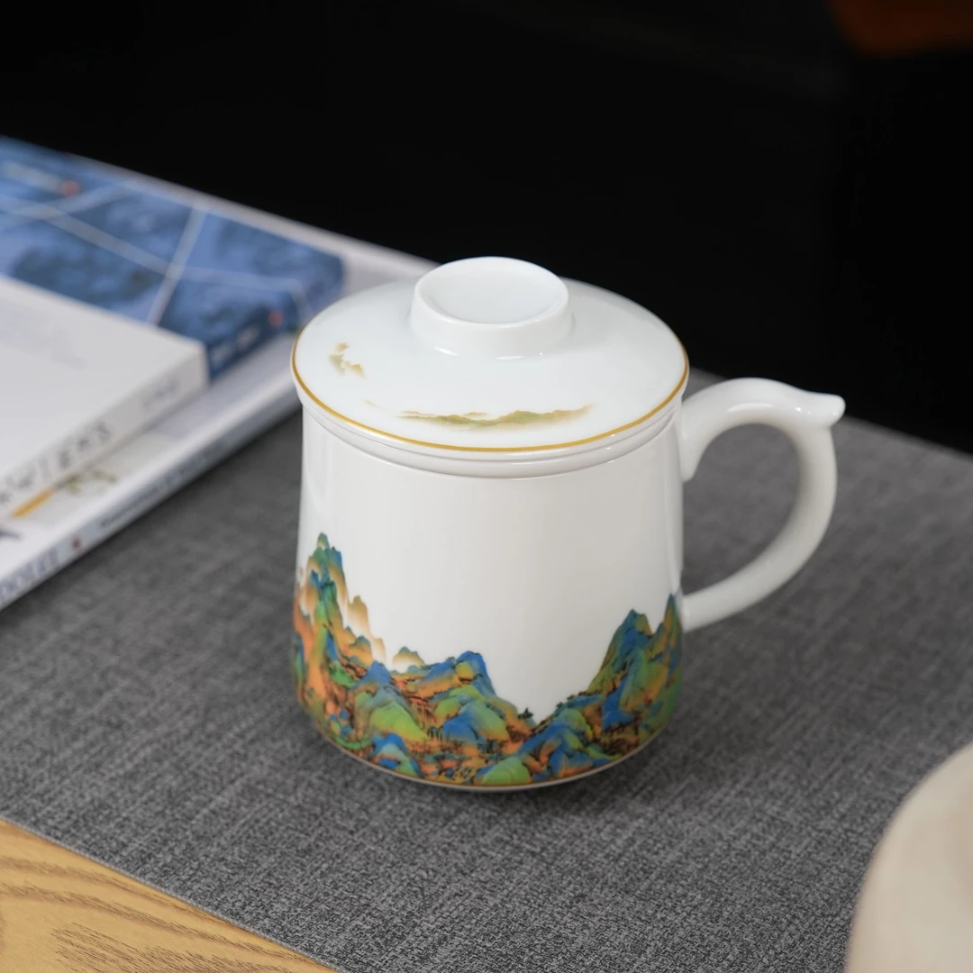changnan/昌南changnan/昌南白瓷粉彩「千里江山图」办公杯