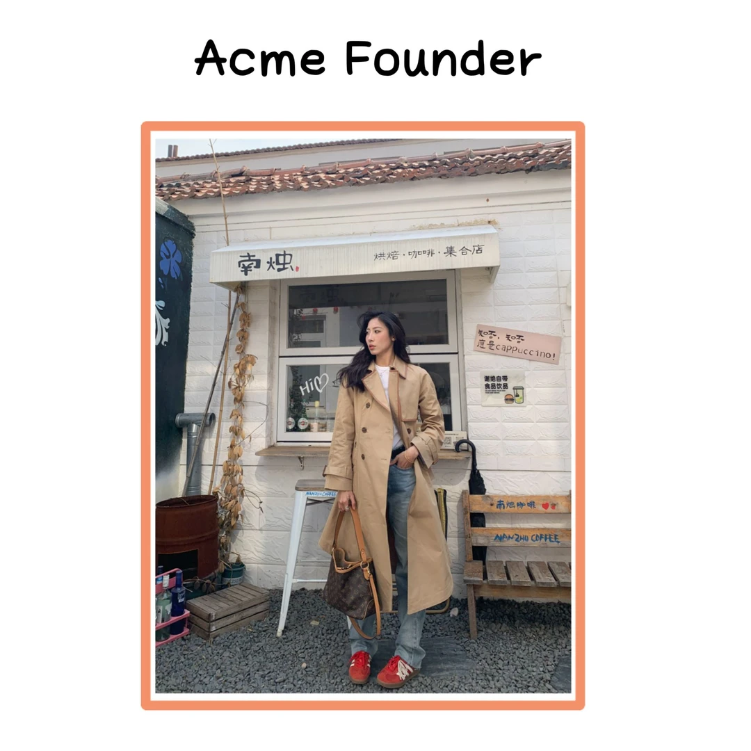 Acme Founder | 早春拼皮领腰带款风衣中长款