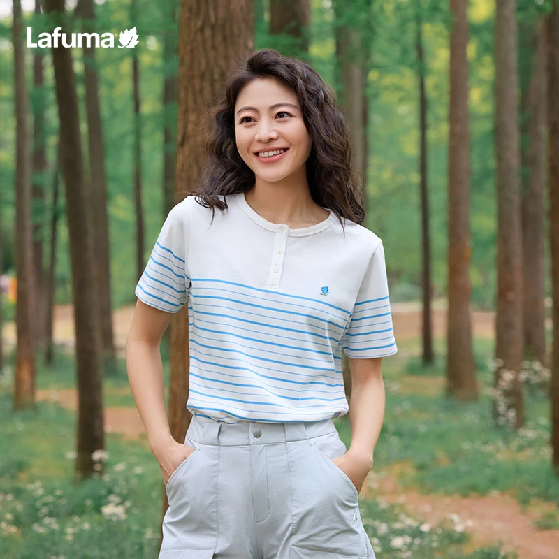 LAFUMA乐飞叶户外25夏季吸湿速干短袖T恤女运动条纹上衣LFTS5BS69