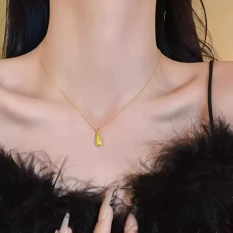 钛钢项链 不掉色小众百搭复古感拉丝水滴气质锁骨链A511