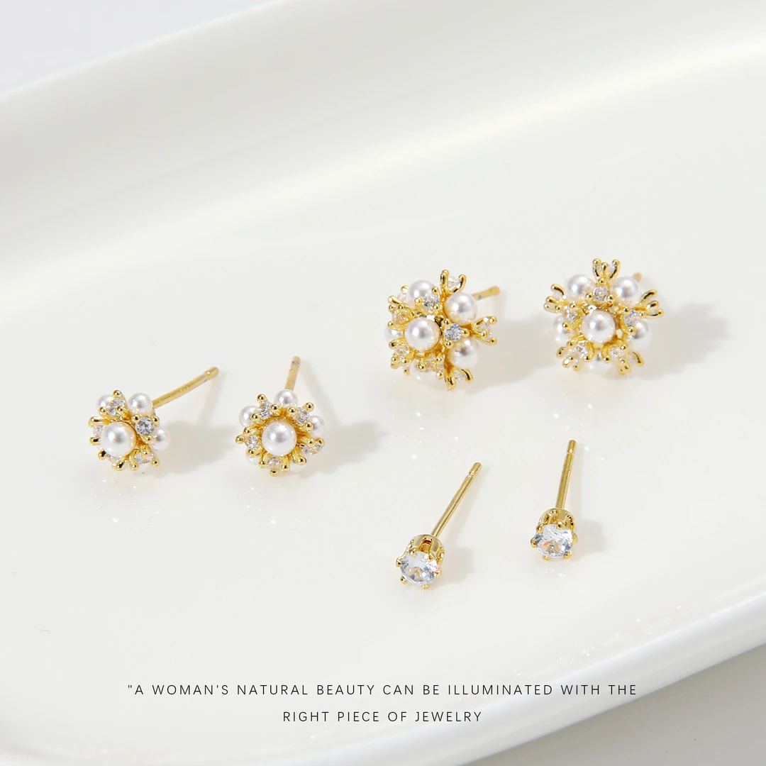 铜合金仿珍珠耳饰 【大号爆米花套装】气质精致小巧耳钉A618