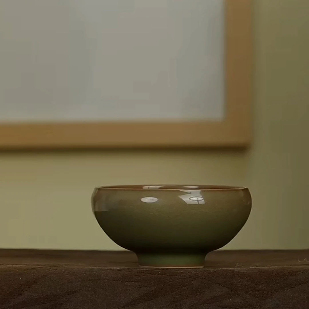 抹茶铜锣烧宽口 周贝龙泉青瓷 推荐入 主人杯 普洱杯 茶杯