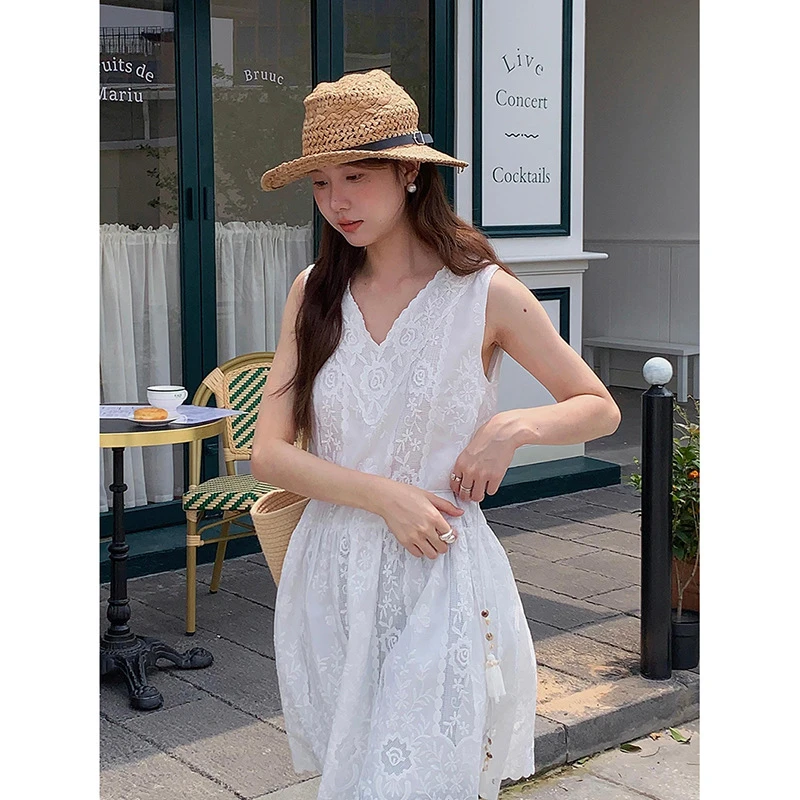 【夏日浪漫主义】复古领刺绣蕾丝连衣裙女装夏季背心裙设计感辣妹