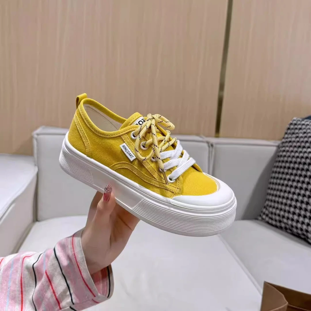 2025春夏季新款帆布鞋韩版时尚系带低帮鞋百搭透气小白鞋平底板鞋